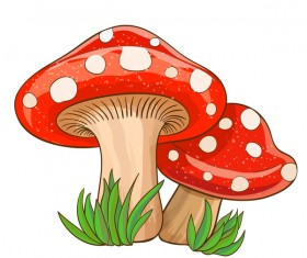 Cartoon mushrooms with grass vector 02