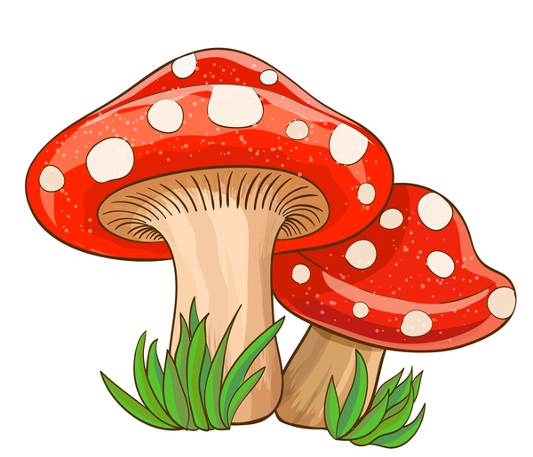 Cartoon mushrooms with grass vector 02