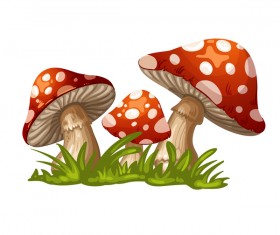 Cartoon mushrooms with grass vector 03