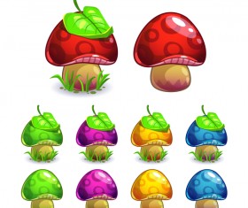 Cartoon mushrooms with leaf vector