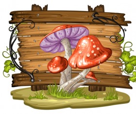 Cartoon mushrooms with wooden background vector