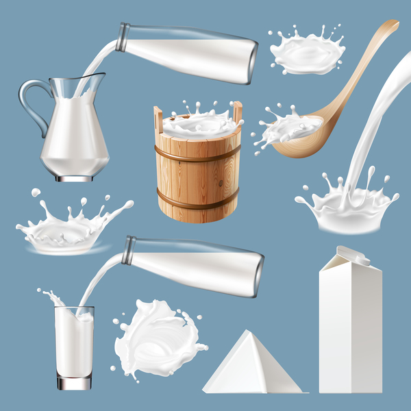 Casks and glass with milk splash illustration vectors
