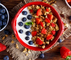 Cereal breakfast yogurt and fresh fruit Stock Photo 01