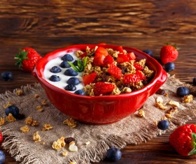 Cereal breakfast yogurt and fresh fruit Stock Photo 02