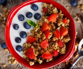 Cereal breakfast yogurt and fresh fruit Stock Photo 04