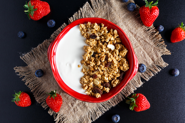 Cereal breakfast yogurt and fresh fruit Stock Photo 05