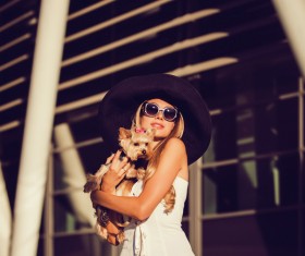 Charming woman with pet dog HD picture 09