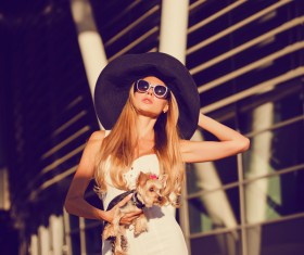 Charming woman with pet dog HD picture 10