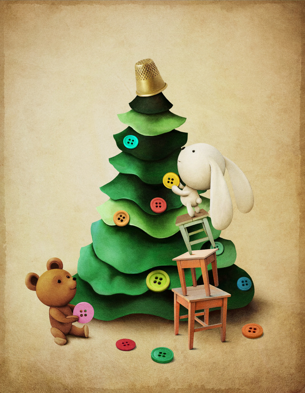 Christmas tree decoration Bear bunny Stock Photo