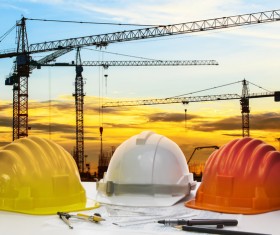 Civil engineer working table with safety helmet Stock Photo 04