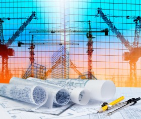 Civil engineer working table with safety helmet Stock Photo 05