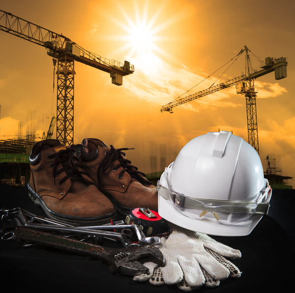 Civil engineer working table with safety helmet Stock Photo 06