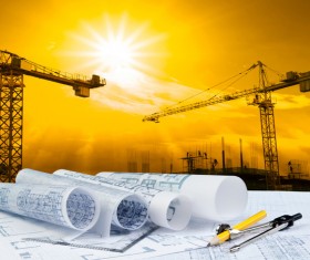 Civil engineer working table with safety helmet Stock Photo 08