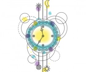 Clock with decorative illustration vector