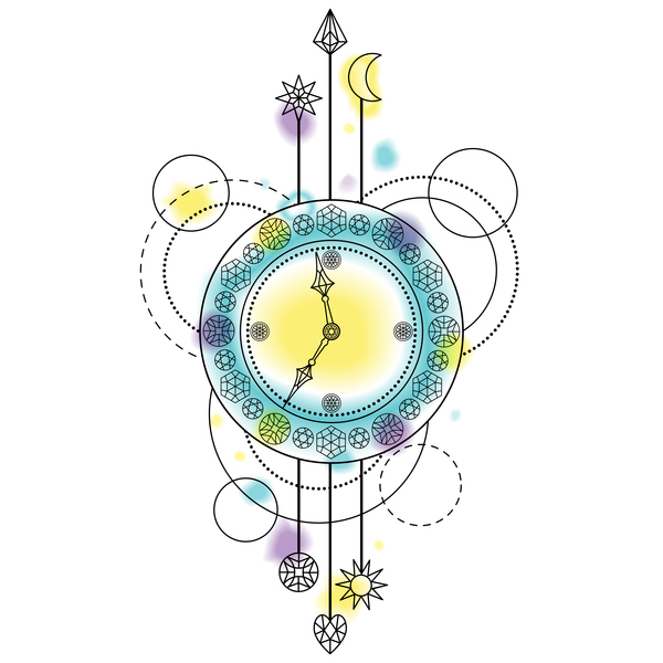 Clock with decorative illustration vector