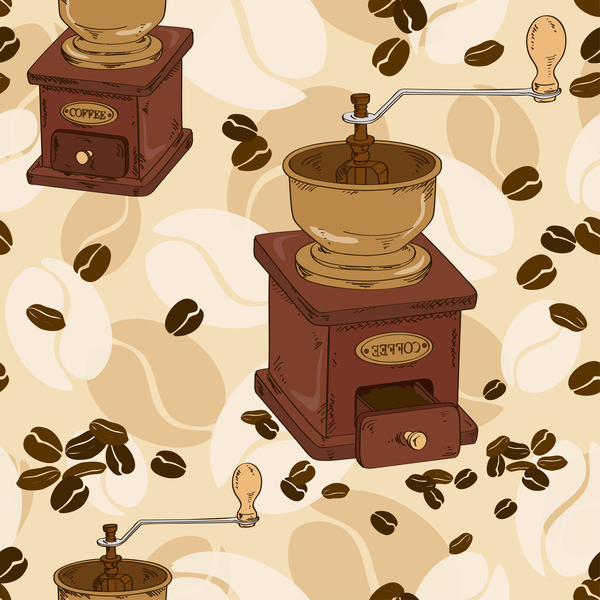 Coffee beans retro vector seamless pattern 02
