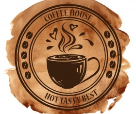 Coffee house badge with grunge watercolor vector