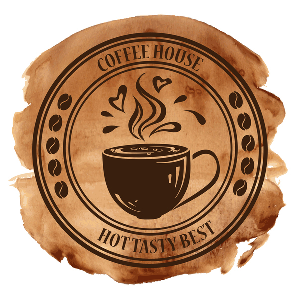 Coffee house badge with grunge watercolor vector
