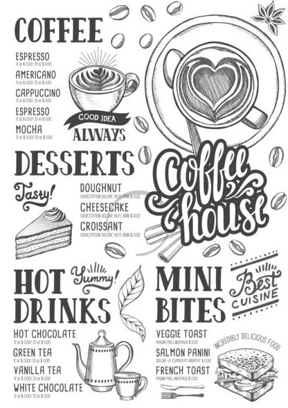 Coffee menu cover design vectors