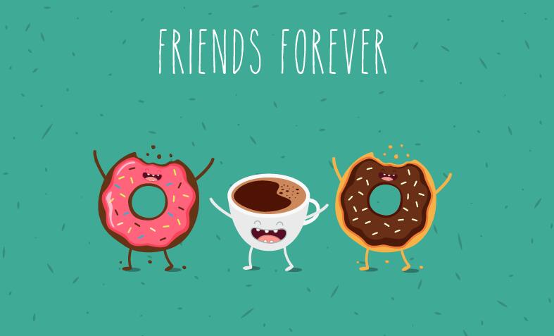 Coffee with donut cartoon characters vector