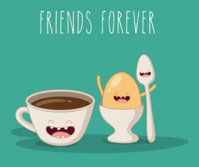 Coffee with egg cartoon characters vector