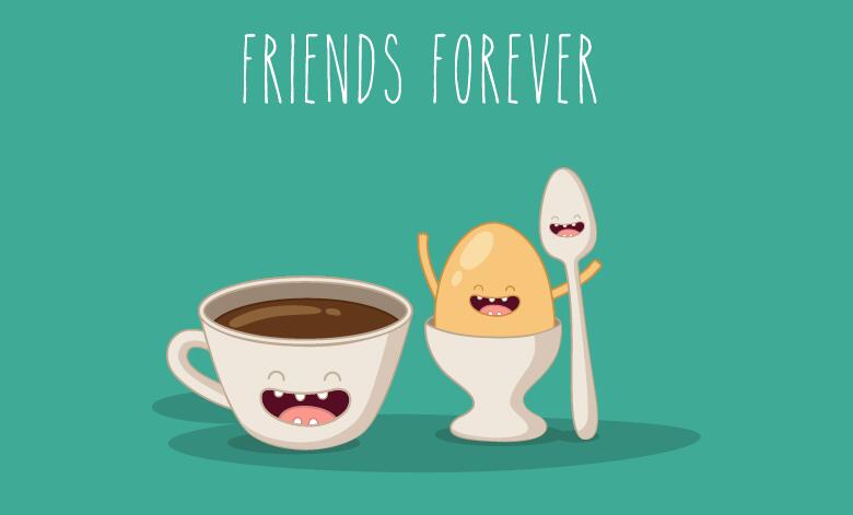 Coffee with egg cartoon characters vector