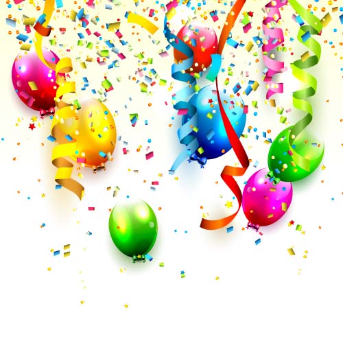 Colored balloon with confetti and white background vector