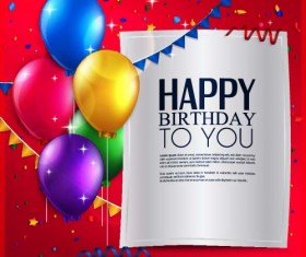 Colored balloons with birthday card vector material 01