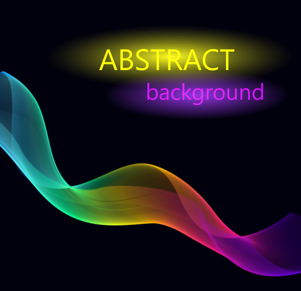 Colored light wavy with black background vector 01