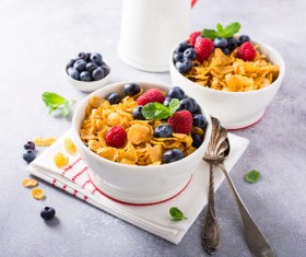 Corn flakes with berries and milk Stock Photo 10