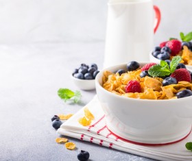 Corn flakes with berries and milk Stock Photo 11