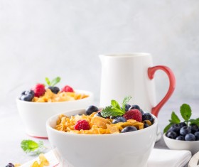 Corn flakes with berries and milk Stock Photo 13
