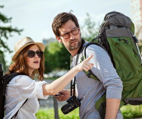 Couple backpackers Stock Photo
