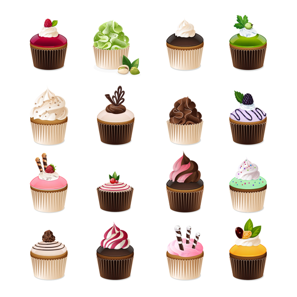 Cupcake cute design vectors set 01