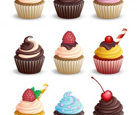 Cupcake cute design vectors set 02