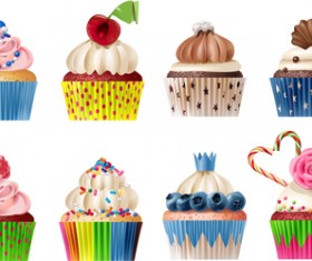 Cupcake cute design vectors set 03