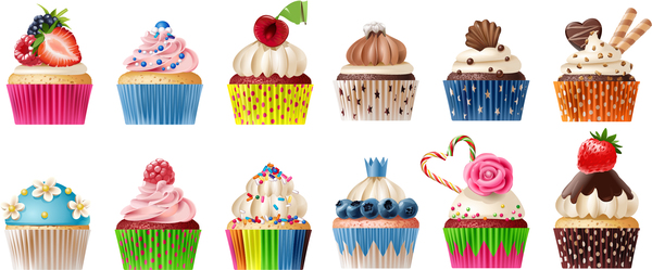 Cupcake cute design vectors set 03