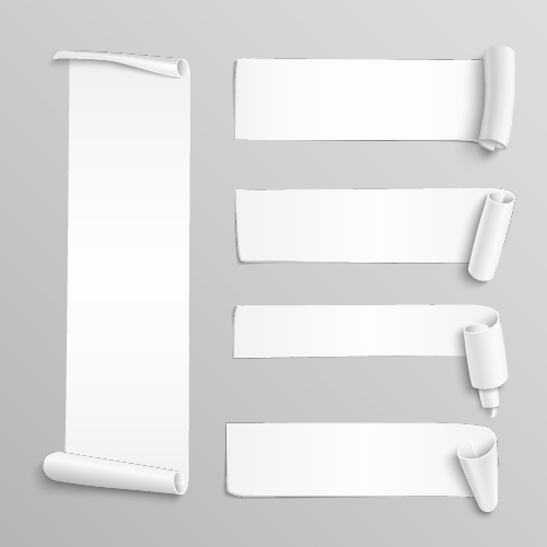 Curled paper banners white vector 02