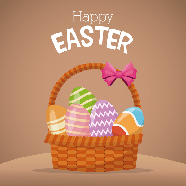 Cute egg decorating with easter card vector 01
