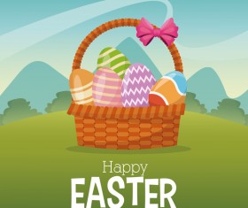 Cute egg decorating with easter card vector 02