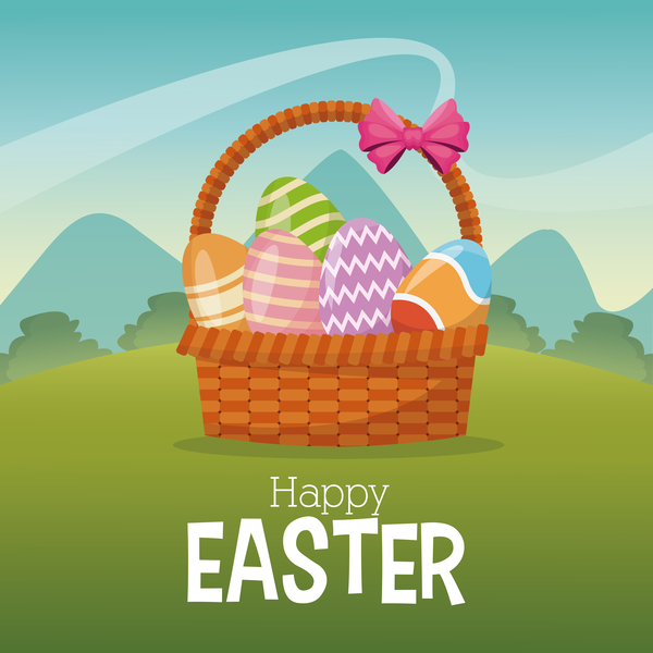 Cute egg decorating with easter card vector 02