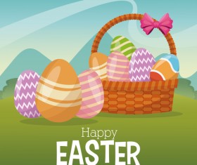 Cute egg decorating with easter card vector 03