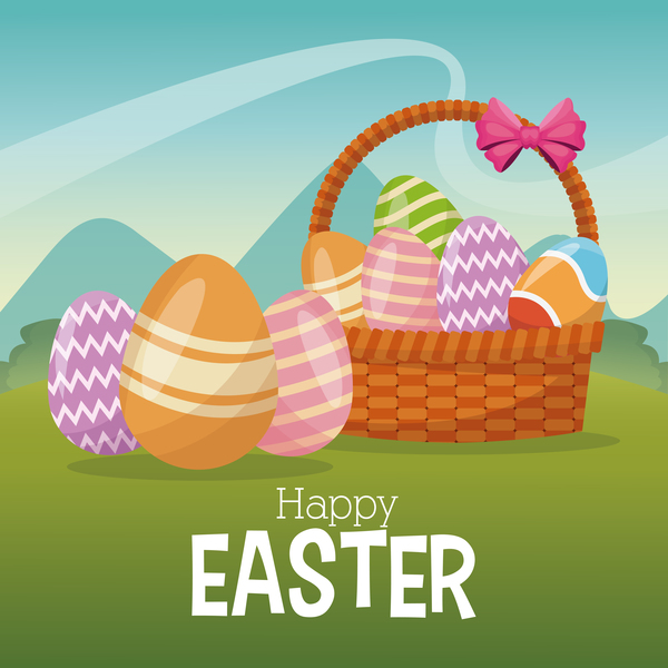 Cute egg decorating with easter card vector 03