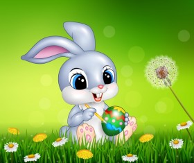 Cute little bunny with green easter background vector 09 free download