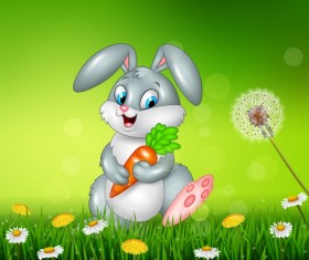 Cute little bunny with green easter background vector 03
