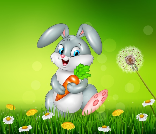 Cute little bunny with green easter background vector 03