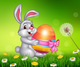 Cute bunny easter background with rainbow vector 08 free download