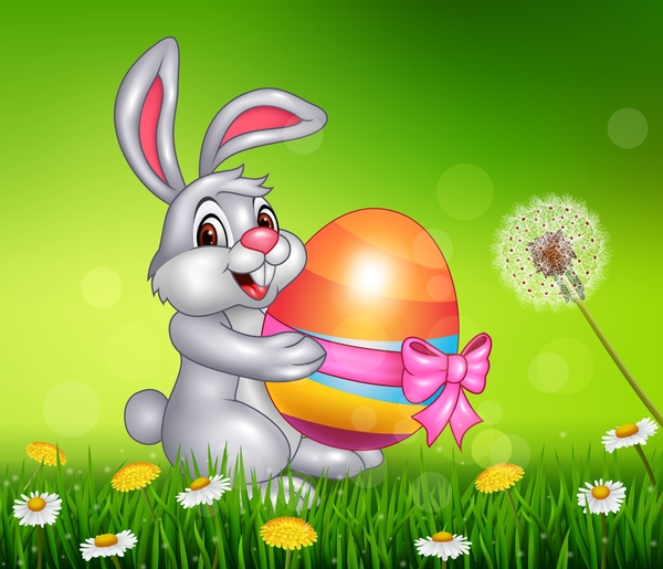 Cute little bunny with green easter background vector 05