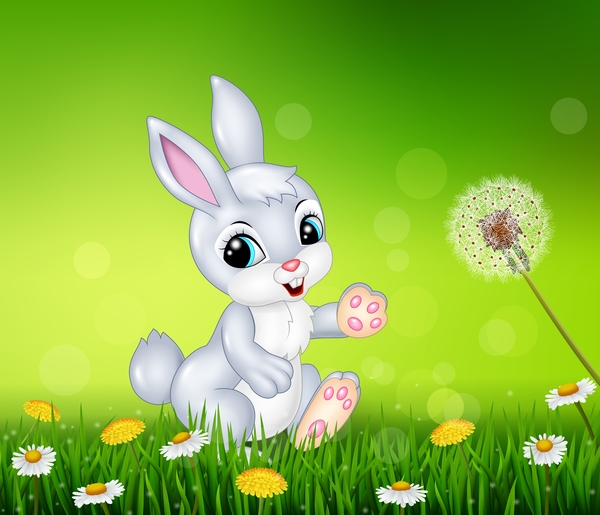 Cute little bunny with green easter background vector 06