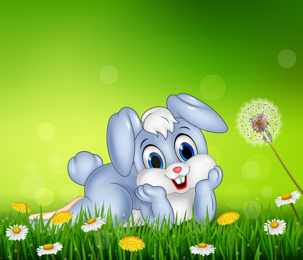Cute little bunny with green easter background vector 08